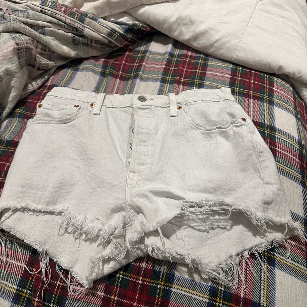 White Distressed Denim Shorts
